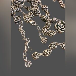 “SIAM” Solid Sterling Silver Rose Link Drop Necklace and Bracelet Set 61.35G